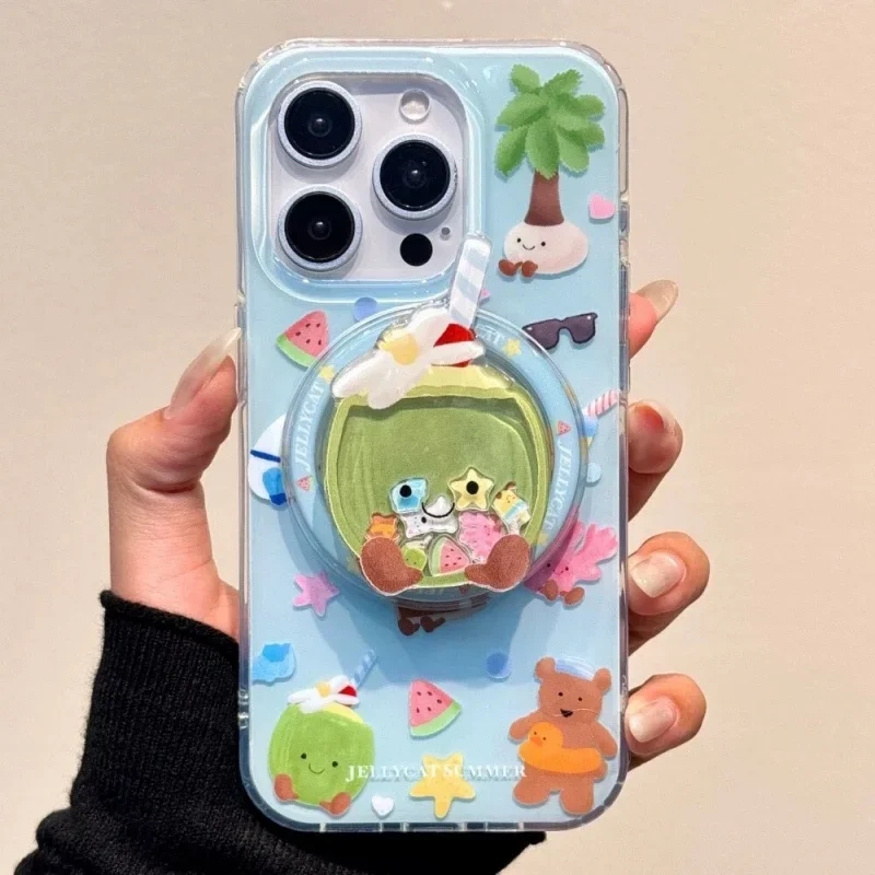 Adequado para suporte magnético do telefone bonito aperto titular areia movediça shake iphone aperto acessório de coco