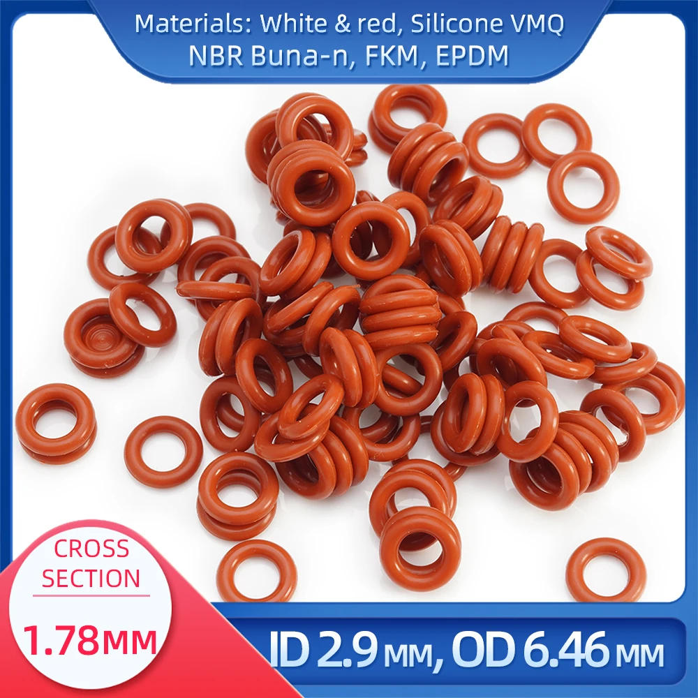 O Ring CS 1.78mm ID 2.9 mm OD 6.46 mm Material With Silicone VMQ NBR FKM EPDM ORing Seal Gaske