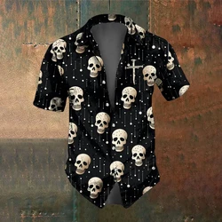 Summer Fashion Skull Cross Pattern Horror Men's Short Sleeved Printed Shirt Street Trend Party Men's Oversized Top SIZE S-5XL