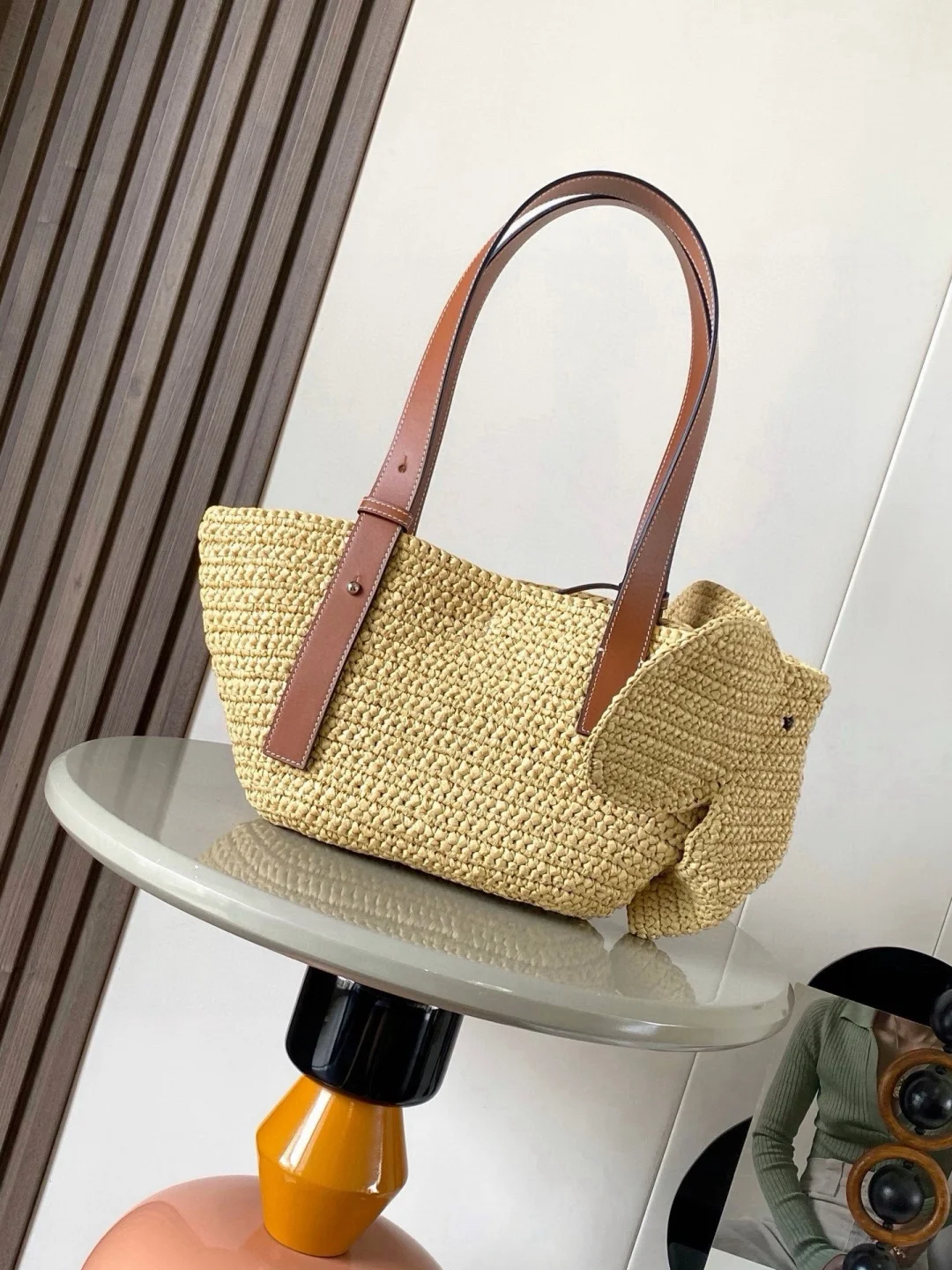 

Spanish Artisan Raffia Basket Bag Mini Handcrafted Leather Handle Adjustable Shoulder Bag Unlined Vacation Tote