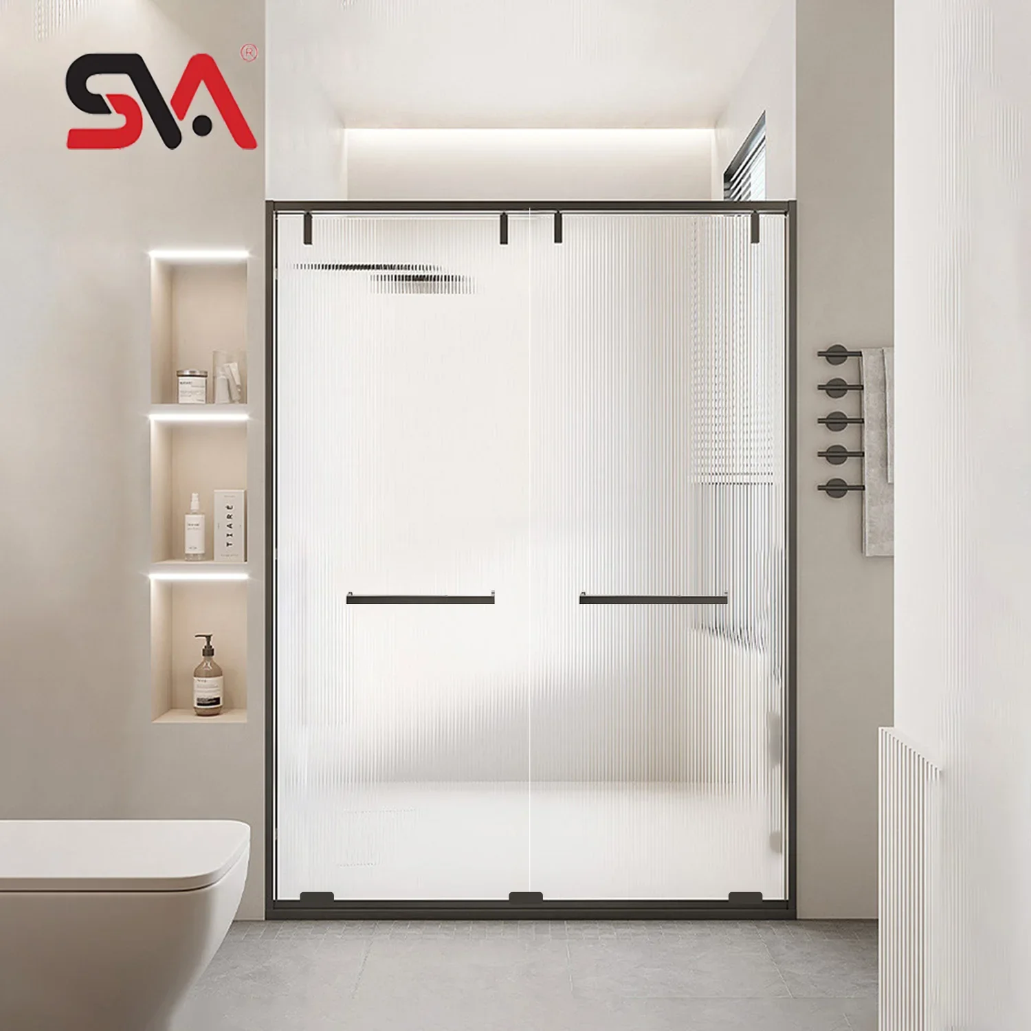 Bathroom SVA-5044 One-shaped Stainless Steel Aluminum Frame Tempered Glass With Buffer Sliding Glass Door Shower Cabin