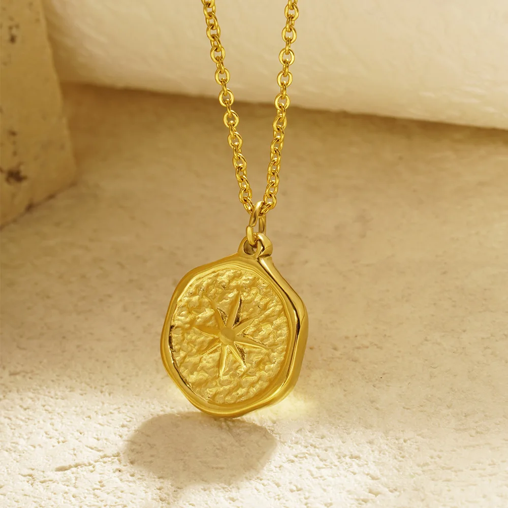 Irregular Gold Pleated Eight Pointed Star Pendant Simple Fashion Women's Stainless Steel Collarbone Necklace Jewelry