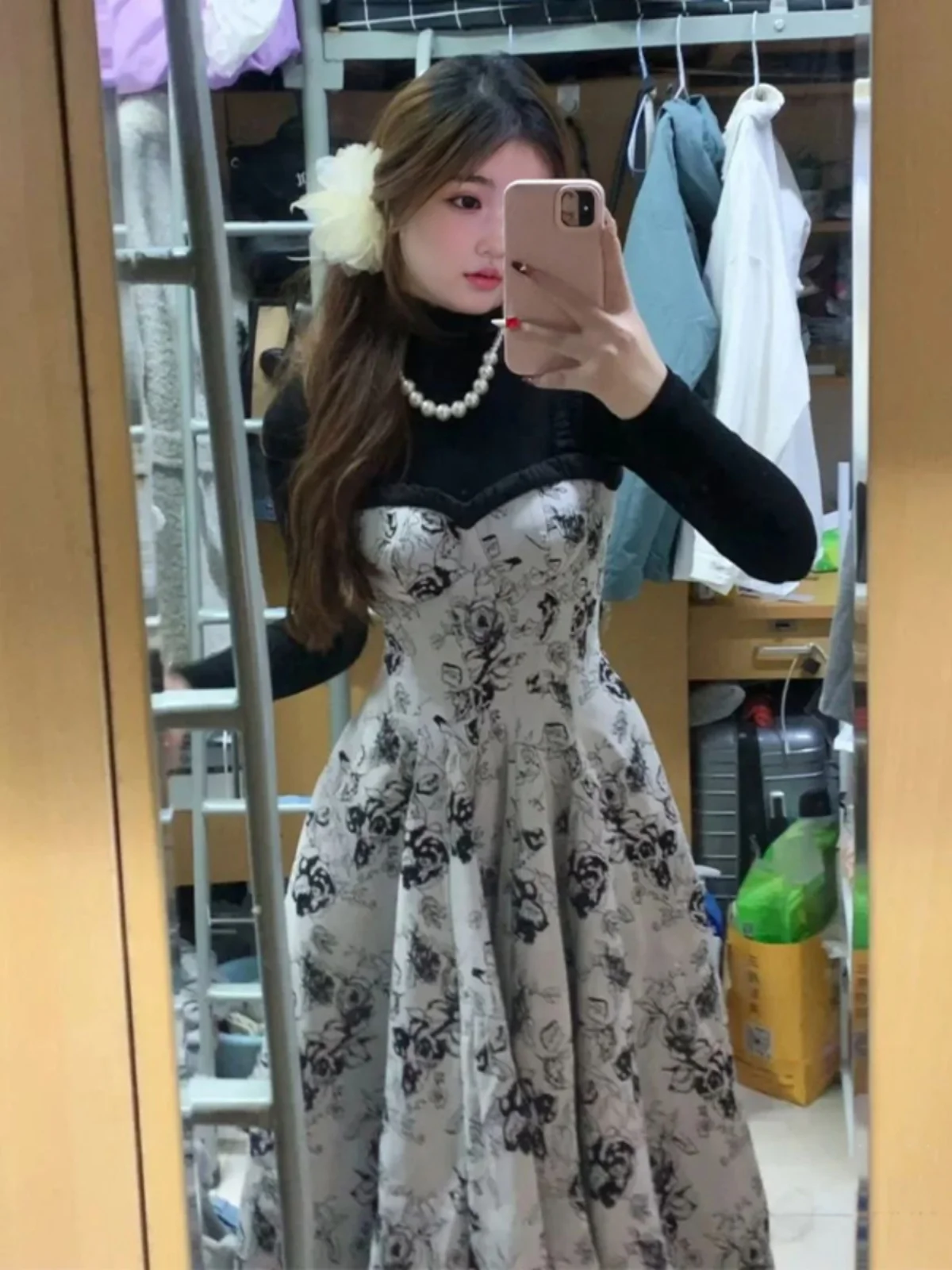 Hebden Sle A-Line Long Dr with Strap High Waist Slimming Design French Ele Lady Rich Girl Sensation Midi Dr