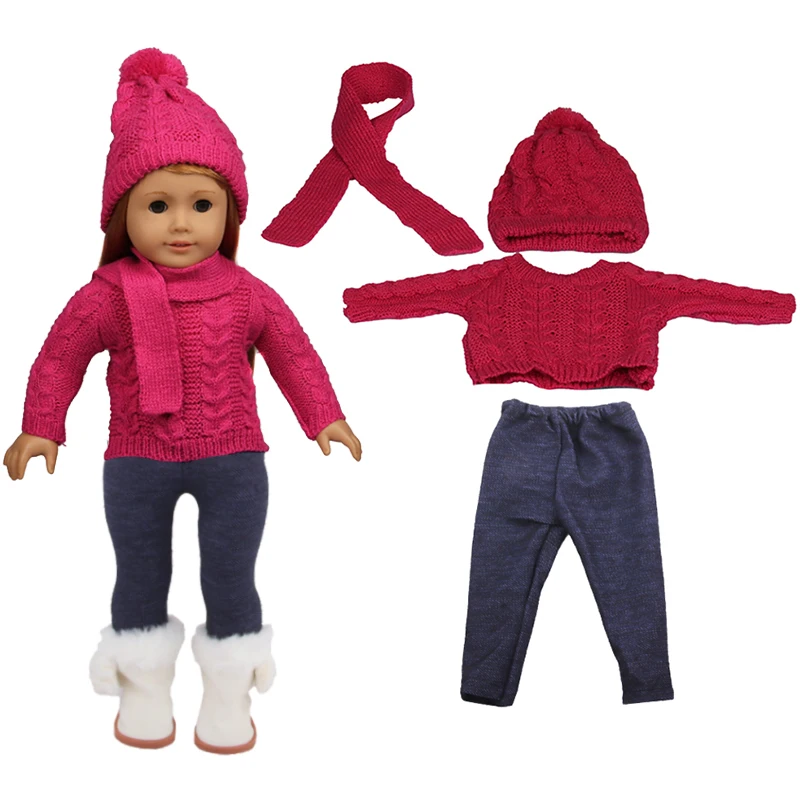 Doll Clothes Set For 18 Inches American Dolls Sweater+Hat+Pants Clothing Suit Outfit For 43Cm Baby New Born&OG.Russia Girl Doll