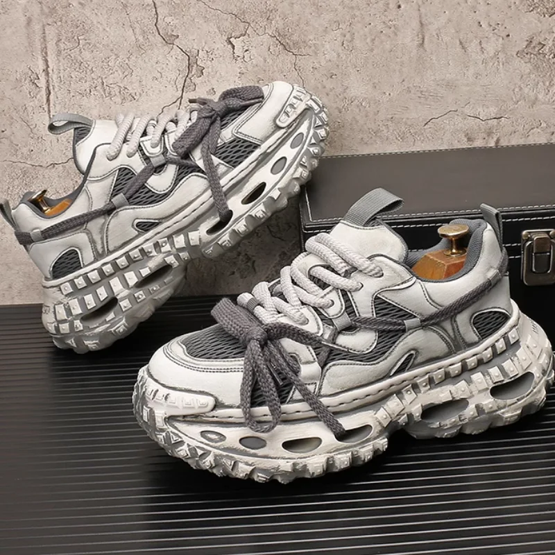 2025 novos calçados esportivos casuais respiráveis, sola grossa coreana, sapatos masculinos retrô versáteis, sapatos de pai para homens a33