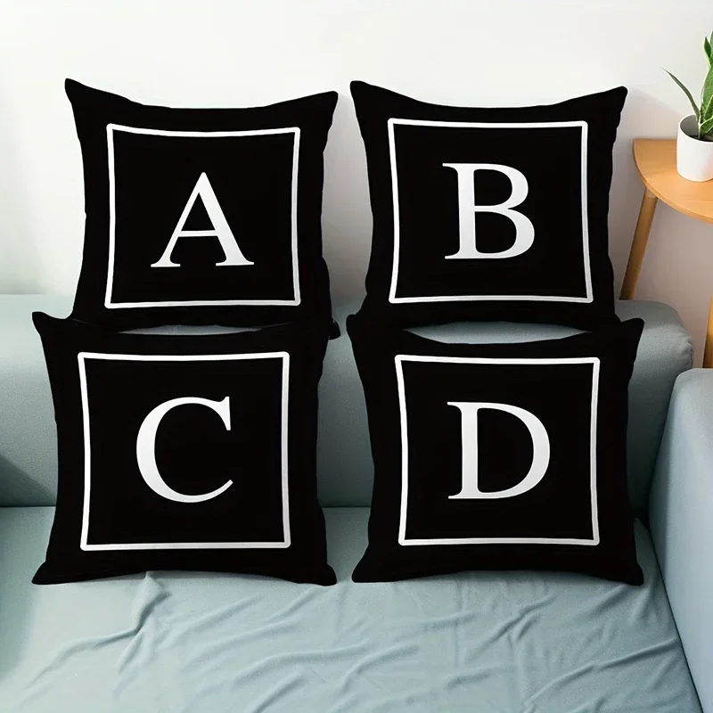 Minimalist Black White Alphabet Pillowcase Stylish A-Z Letter Design For Home Decor