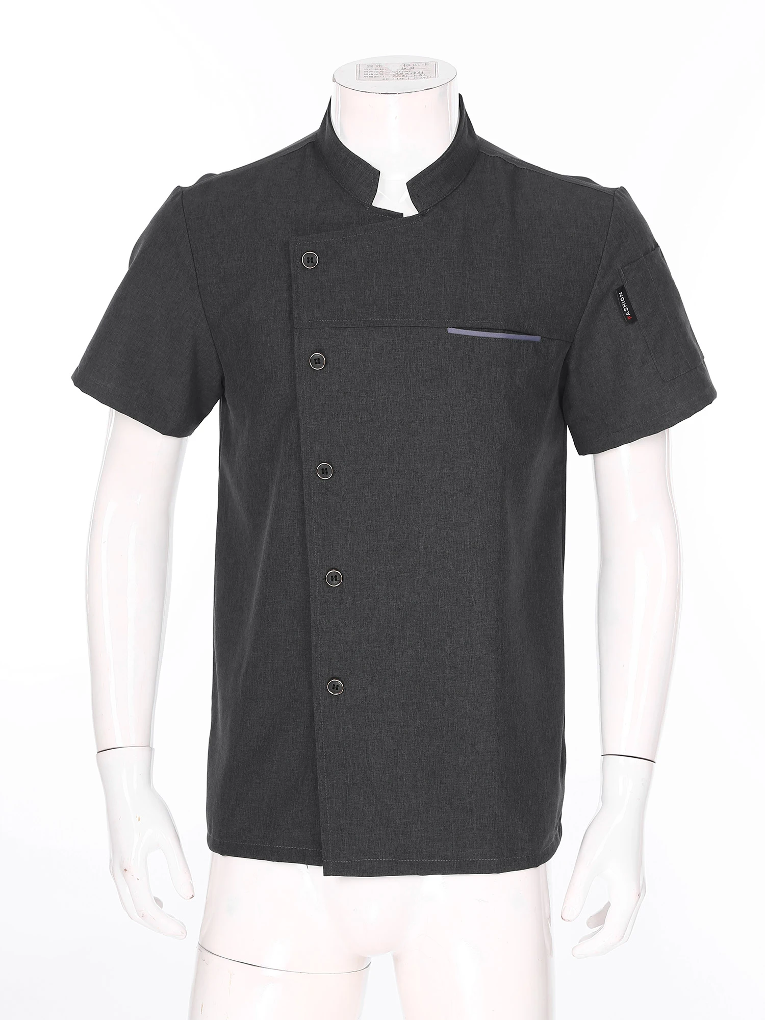 Mens Womens Short Sleeve Chef Jacket Stand Collar Button Tops Coat Kitchen Uniform Restaurant Hotel Bakery Work Cooking Costume