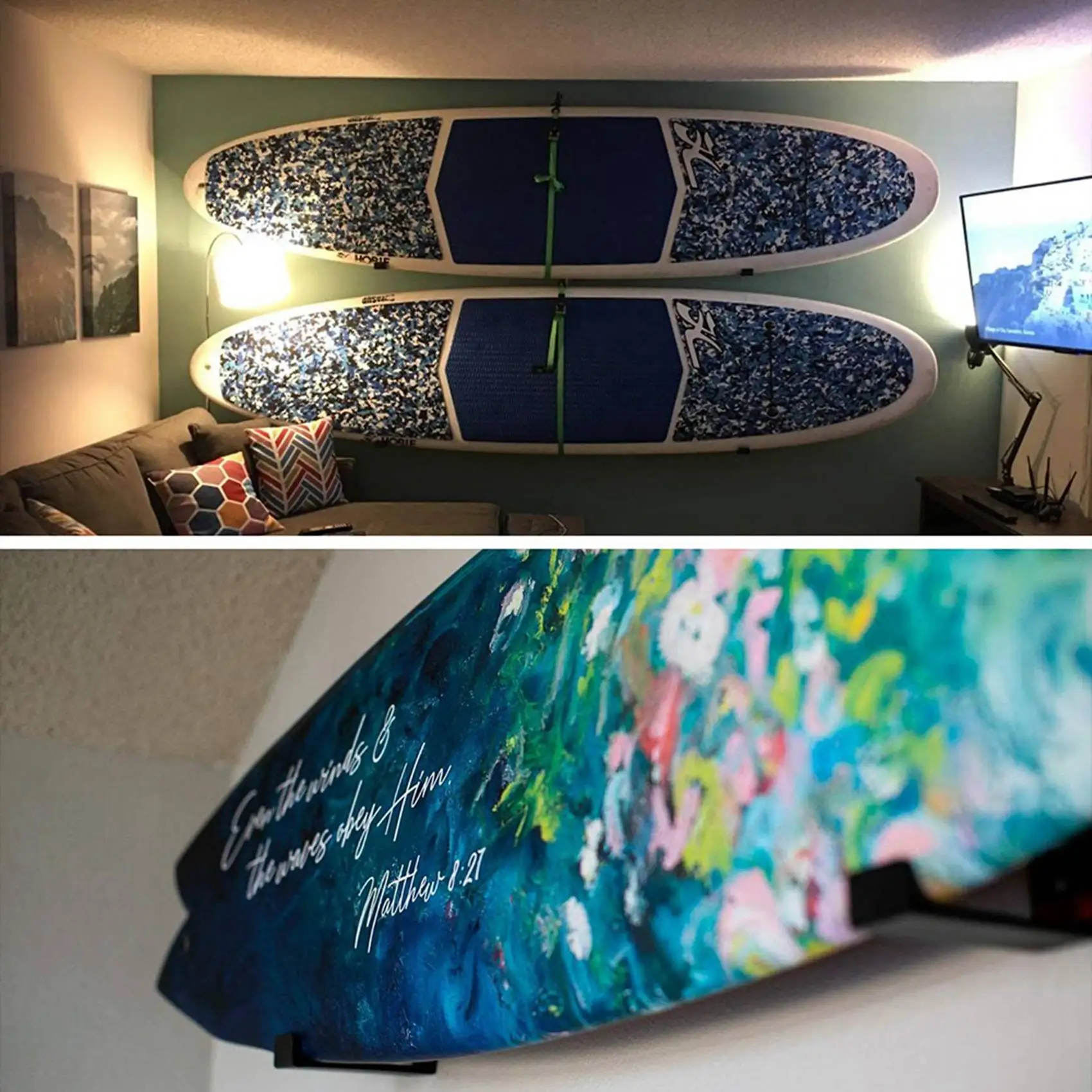 2 Set Surfboard Wall Rack, Surf Board Racks For The Wall Display Mount Storage For Shortboards And Longboards-B60B