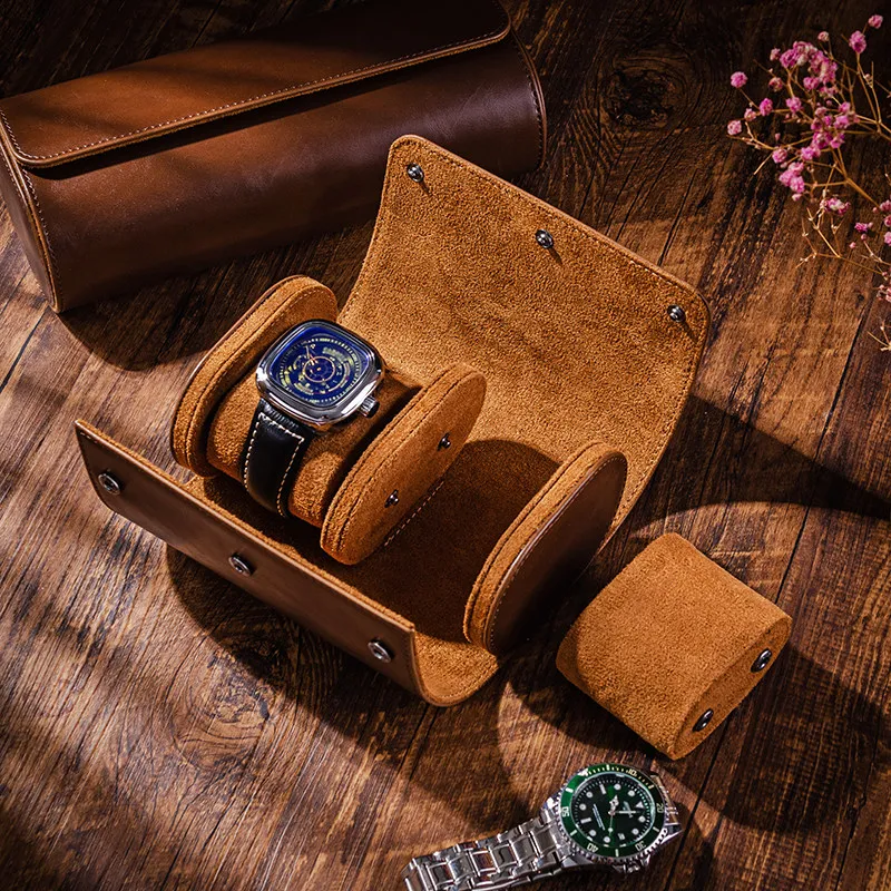 Handmade Leather Watch Travel Case Portable Shockproof Storage Pouch for Automatic Mechanical Wristwatches&Accessories on the Go