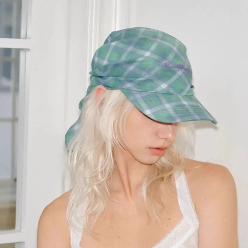 

Simple Plaid Headscarf Baseball Cap Jennie Same Style Korean Style Sunscreen Beach Hats Sun Cap Nylon Peaked Cap Girl
