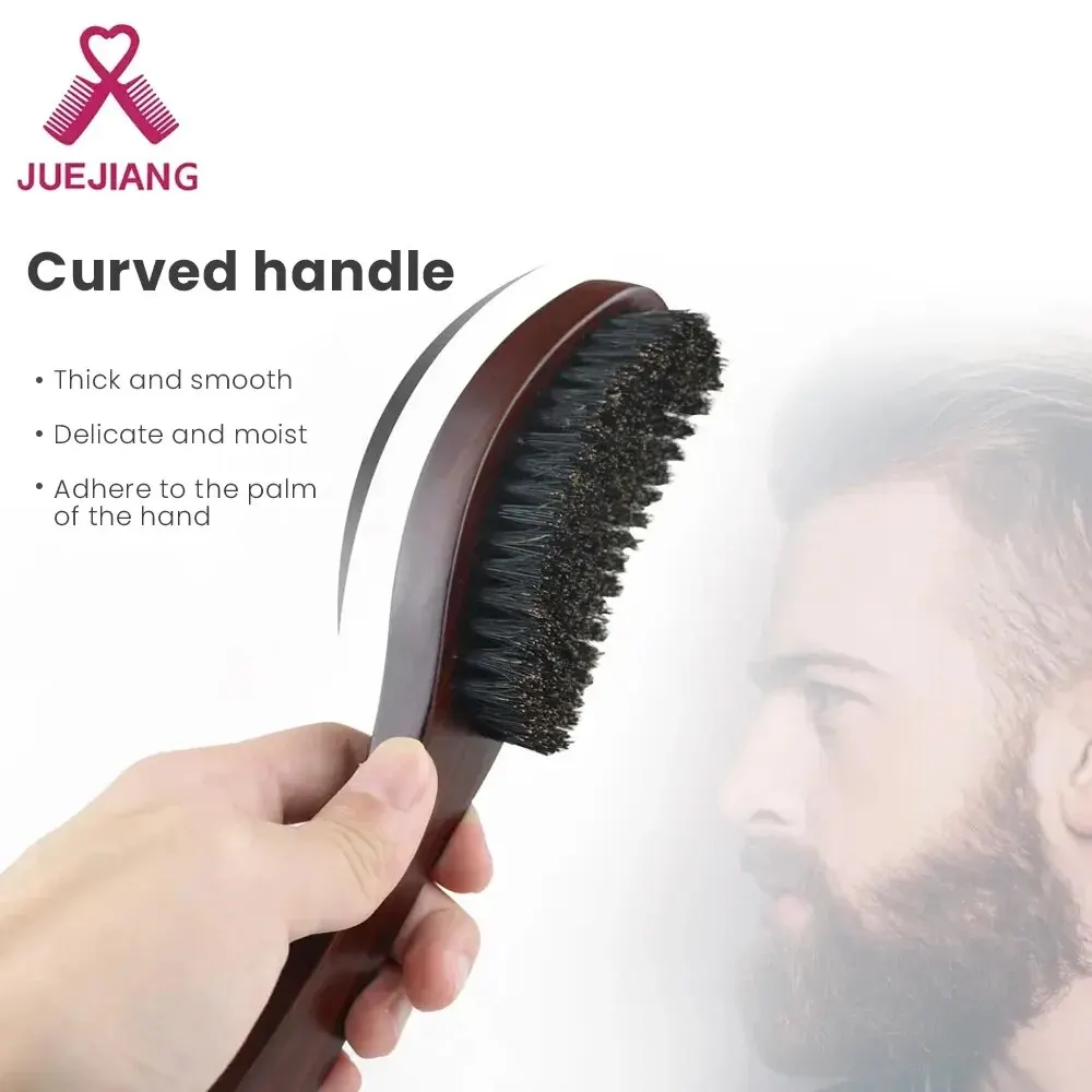 MJ Beard Brush Medium Boar and Nylon Bristles Afro Care for Men and Beard Grooming Wave Brush