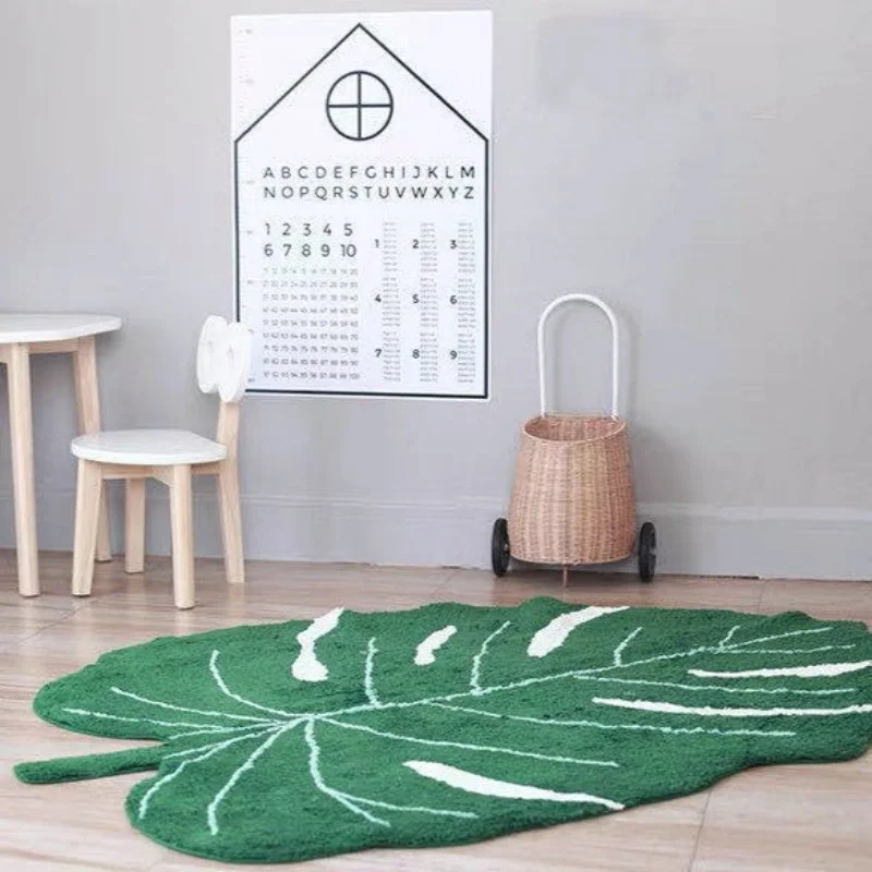 Creative Ins Leaf Rug Washable Study Floor Mat Irregular Living Room Decoration Plush Carpet Fluffy Soft Bedroom Bed Rug