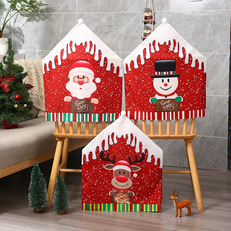 Christmas Printed Chair Set Cartoon Elderly Snowman Stool Set Hotel Home Dining Table Christmas Decorations