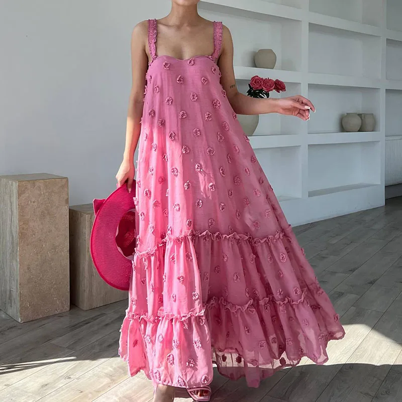 

Elegant Solid Color Off Shoulder Long Party Dress Lady Casual Big Hem Dress Summer Fashion Temperament Holiday Beach Sling Dress