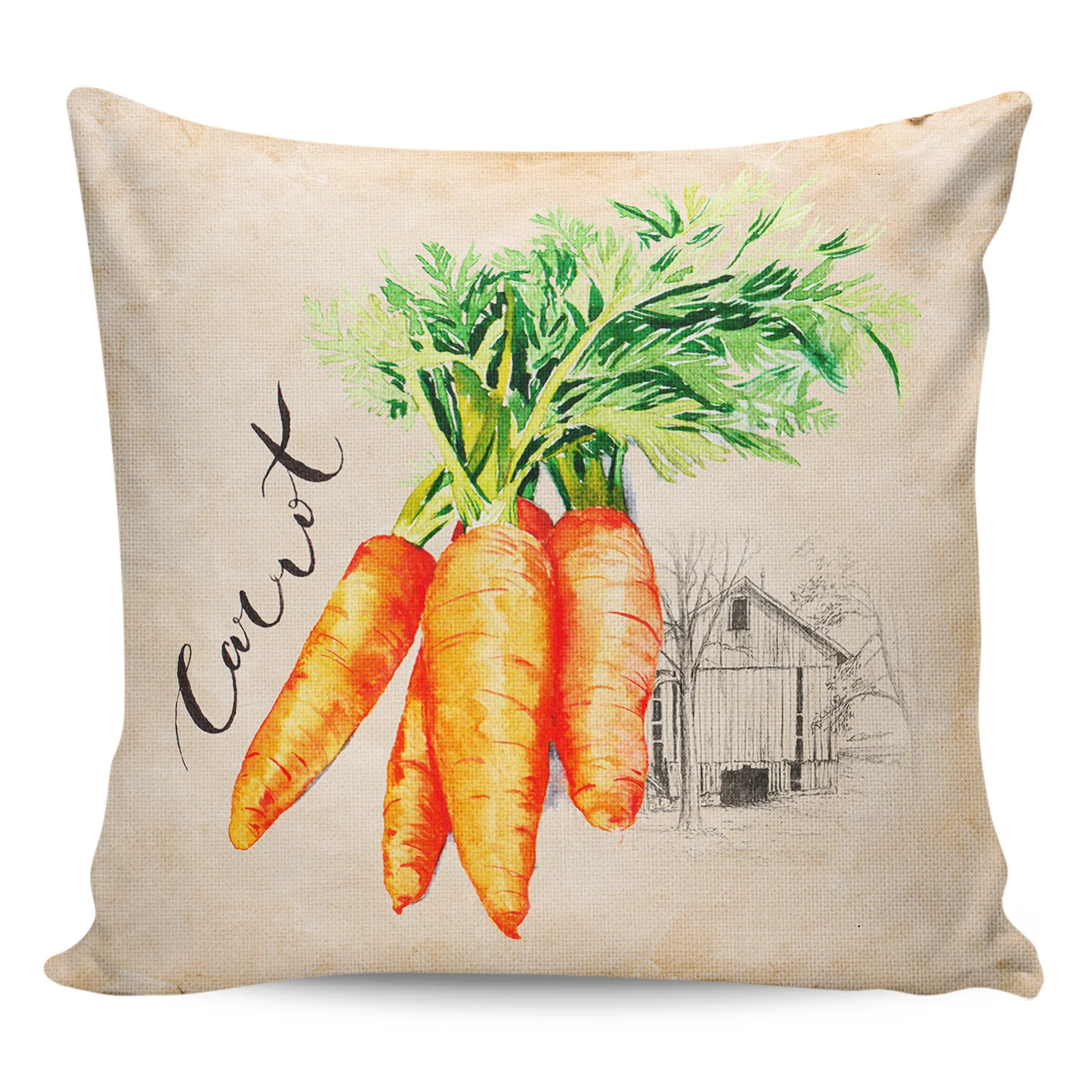 2/4PCS Waterproof Pillow Cover Vintage Textured Farm Carrots Square Throw Pillowcase Home Decoration Sofa Cushion Cover