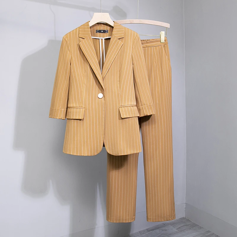 

Korean Office Wear Women 2 Piece Set Long Sleeve Double Breasted Casual Blazer Coats High Waisted Suits Pants Professional Suit