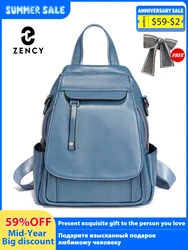 Zency Genuine Leather Women's Fashion Backpack High Quality School Travel Shoulder Bags Satchel Rucksack Multifunctional Pockets