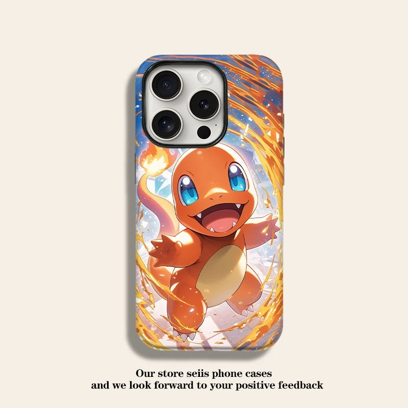 

Pokemon Charmander 2-in-1 Double Layered Magnetic Magsafe Wireless Charge Phone Case for iPhone 16 15 14 13 12 Pro Max Cover
