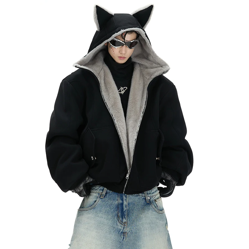 LUZHEN Personalizowany Projekt 2025 Dwustronna Modna Kurtka z Kapturem Męska Zimowa Ocieplana Futrem Oryginalna Luźna Parka JY4722