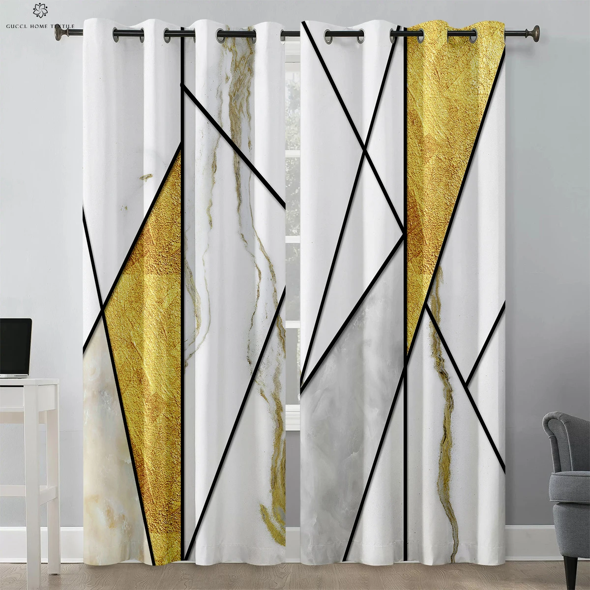 Geometric Pattern Printed Curtains, High Blackout Curtains, Heat Insulation, Window Decoration, 2 Pcs