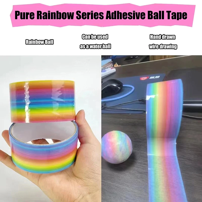 5Pcs Rainbow Tape Ball Colored Tape Decompression Adhesive Rolling Balls Toy Funny Colored Rolling Tape Toys Relaxing Toys
