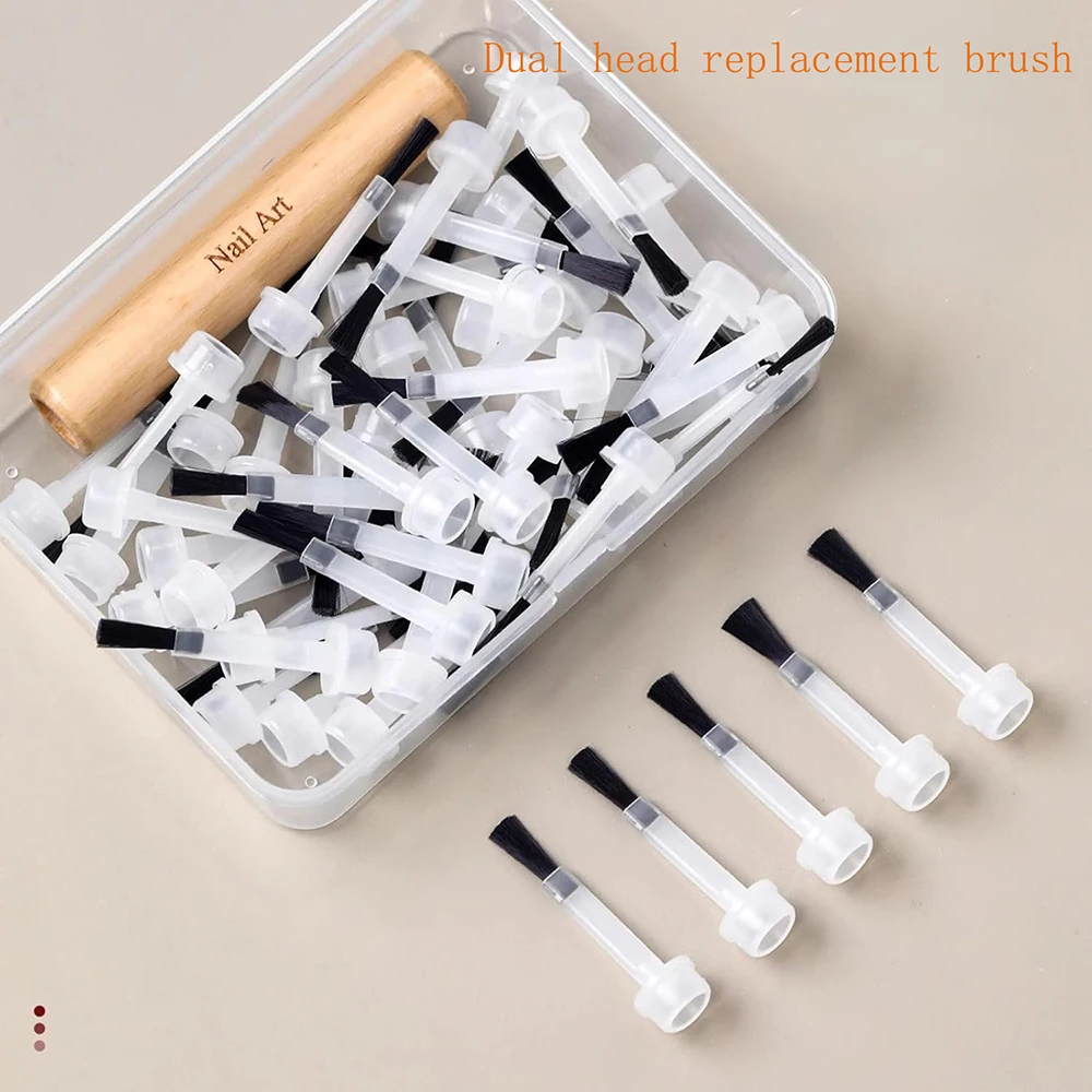 Ersatzpinsel für Nagellack, doppelköpfig, aus Holz, für Dip-Puder und Basislack, Nagelkunstwerkzeug, leicht zu greifen, professionelles Zubehör