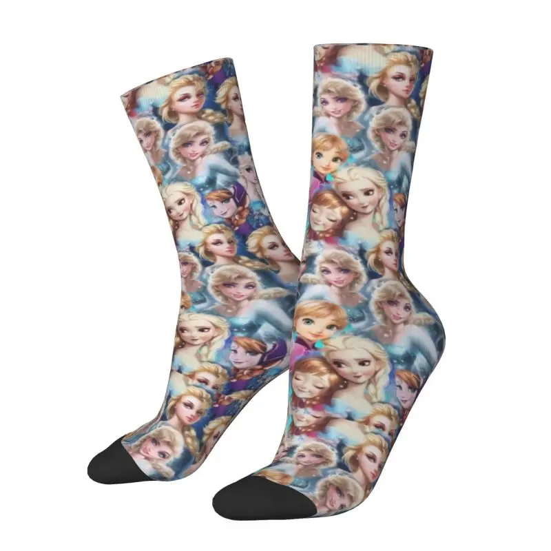 Custom Frozen Mens Crew Socks Unisex Cute 3D Print Elsa Anna Pattern Dress Socks