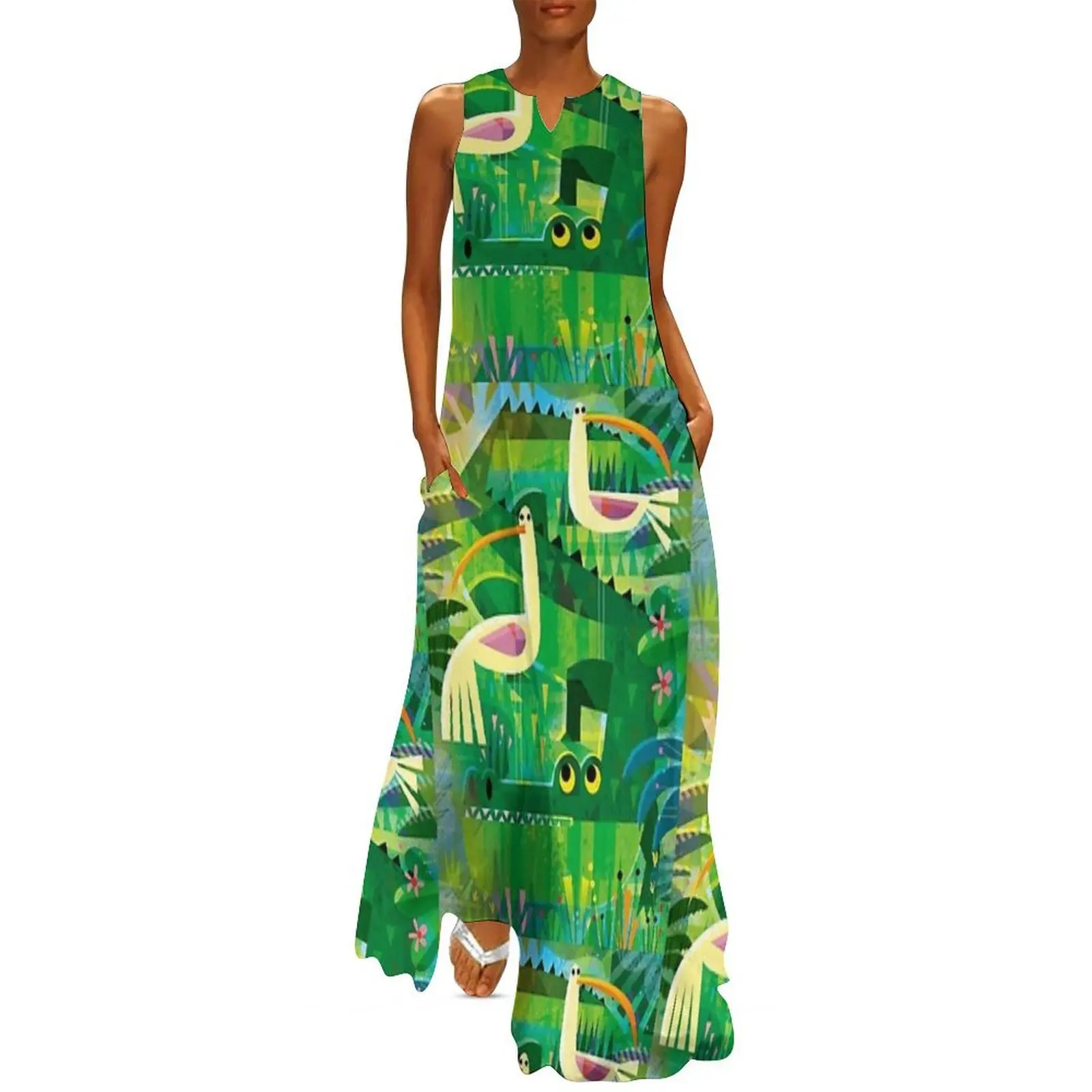 

Croc and birds Long Dress Women's evening dress Woman clothing women's dresses luxury birthday dress