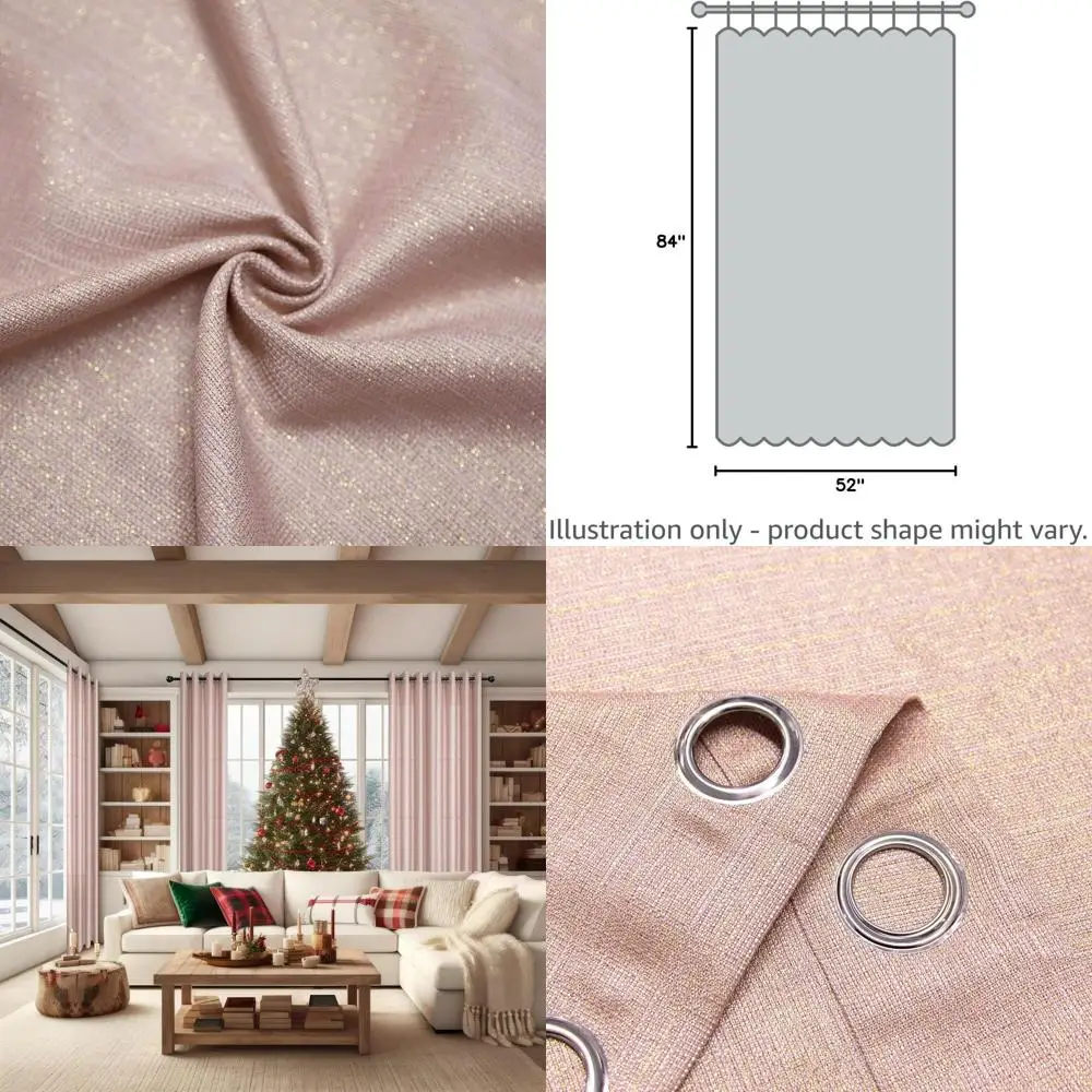 84 ستائر شبه شفافة باللون الذهبي الوردي مع جروميت، 52 × 84 لغرفة المعيشة وغرفة نوم الفتيات، ديكور متألق ولامع