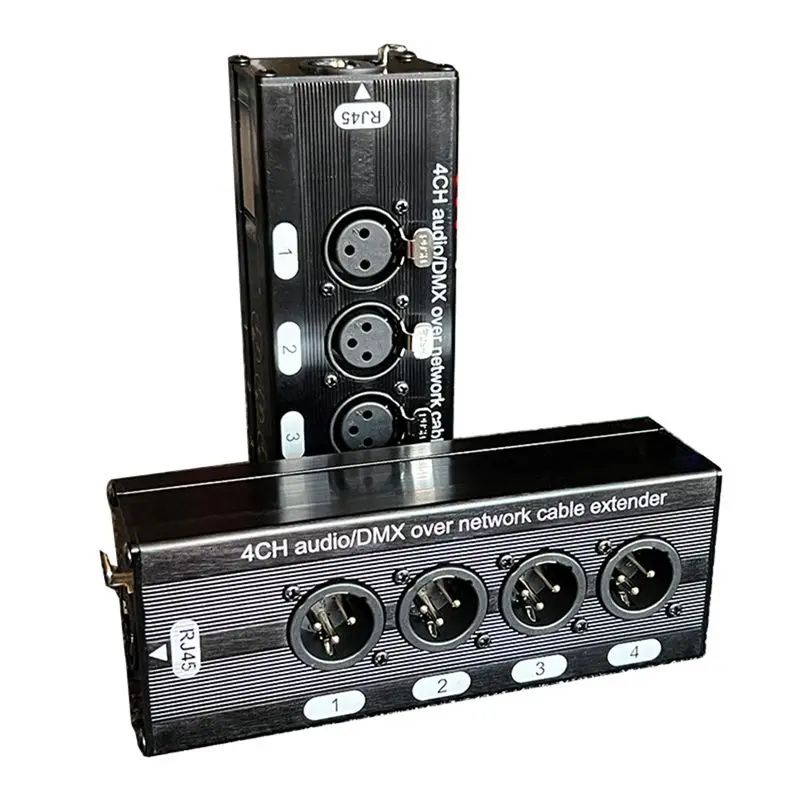 1Pair 4-Channel 3Pin XLR Audio RJ45 Ethernet Extender Network Cable Extender DMX512 Network Signal Extender Male+Female