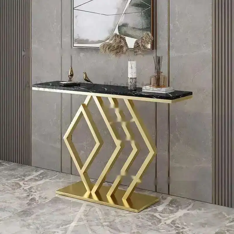 

Nordic Rock Slab Console Tables Entrance Console Cabinet Simple Wrought Iron Hotel Corridor Console Table Living Room Furniture