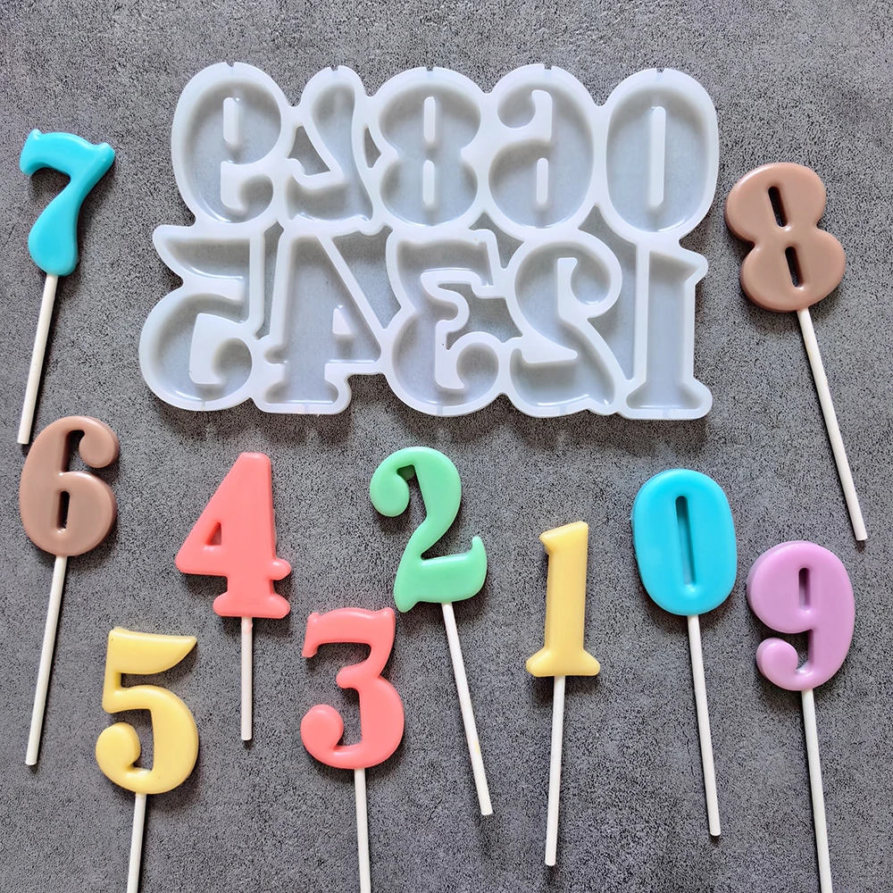 1pc 1-9 digital shaped lollipop silicone mold DIY chocolate, candy, pudding, cake decoration ornaments