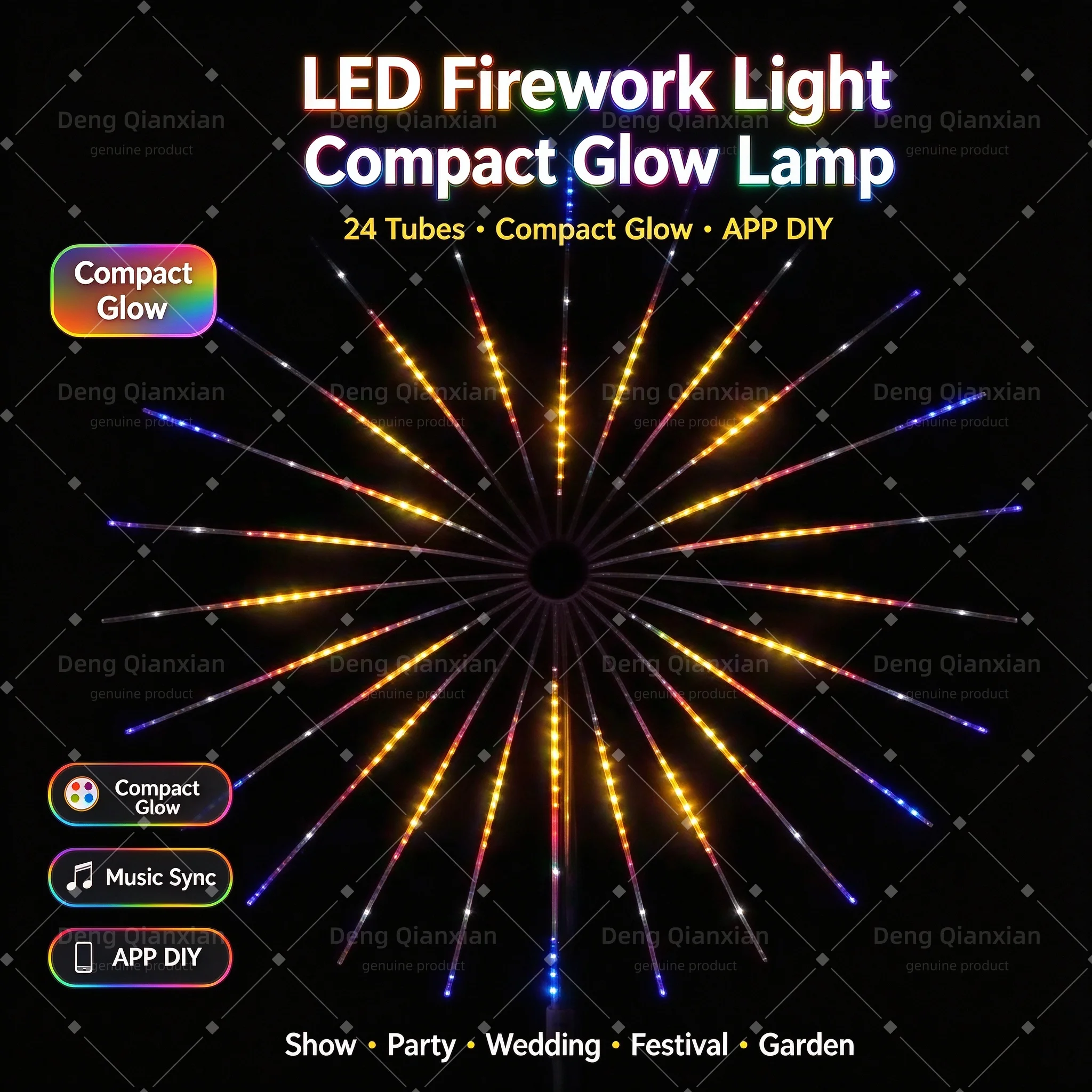RGB Firework Lights, Sound Activated Music Dancing, Waterproof, Dual Speakers, Wireless Remote & APP, Garden Party