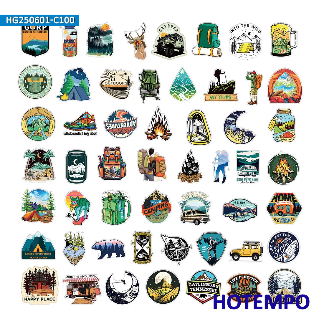 مجموعة ملصقات السفر للتخييم، رحلة تسلق للمغامرة الخارجية والمشي لمسافات طويلة، لأمتعة الهاتف المحمول، حزمة ملصقات مضحكة، 100 قطعة #4