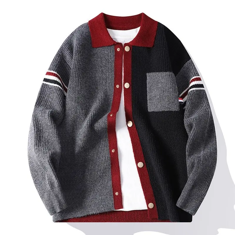 Autumn and Winter, Sweater, Outdoors, Fishing, Fashion, Men, Cycling, Sports, Versatile, Casual, Collar-striped Knitted Cardigan