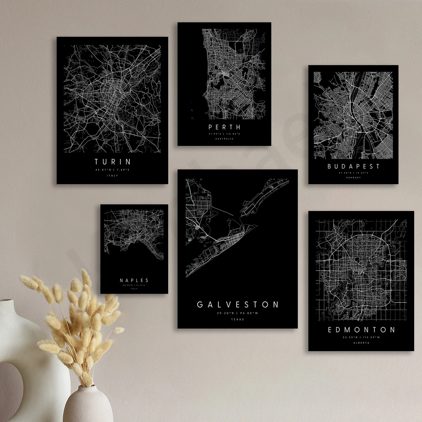 Kelowna Galveston Naples Gatlinburg Edmonton Destin Budapest Colma Isla Vista Perth Turin. City Streets Map Poster