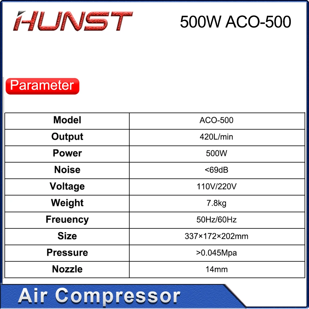 Imagem -06 - Hunst-elétrica Bomba de ar Magnética Compressor de ar 220v 500w Aco500 para Co2 Laser Gravação Máquina de Corte