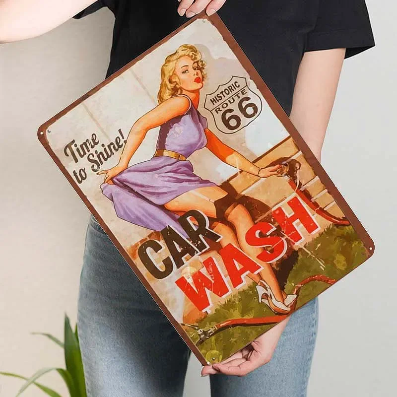 Car Wash Vintage Sign Metal Wall Art Mural Retro Metal Tin Sign Palque for Pub Club Garage Man Cave Wall Decoration Home Decor