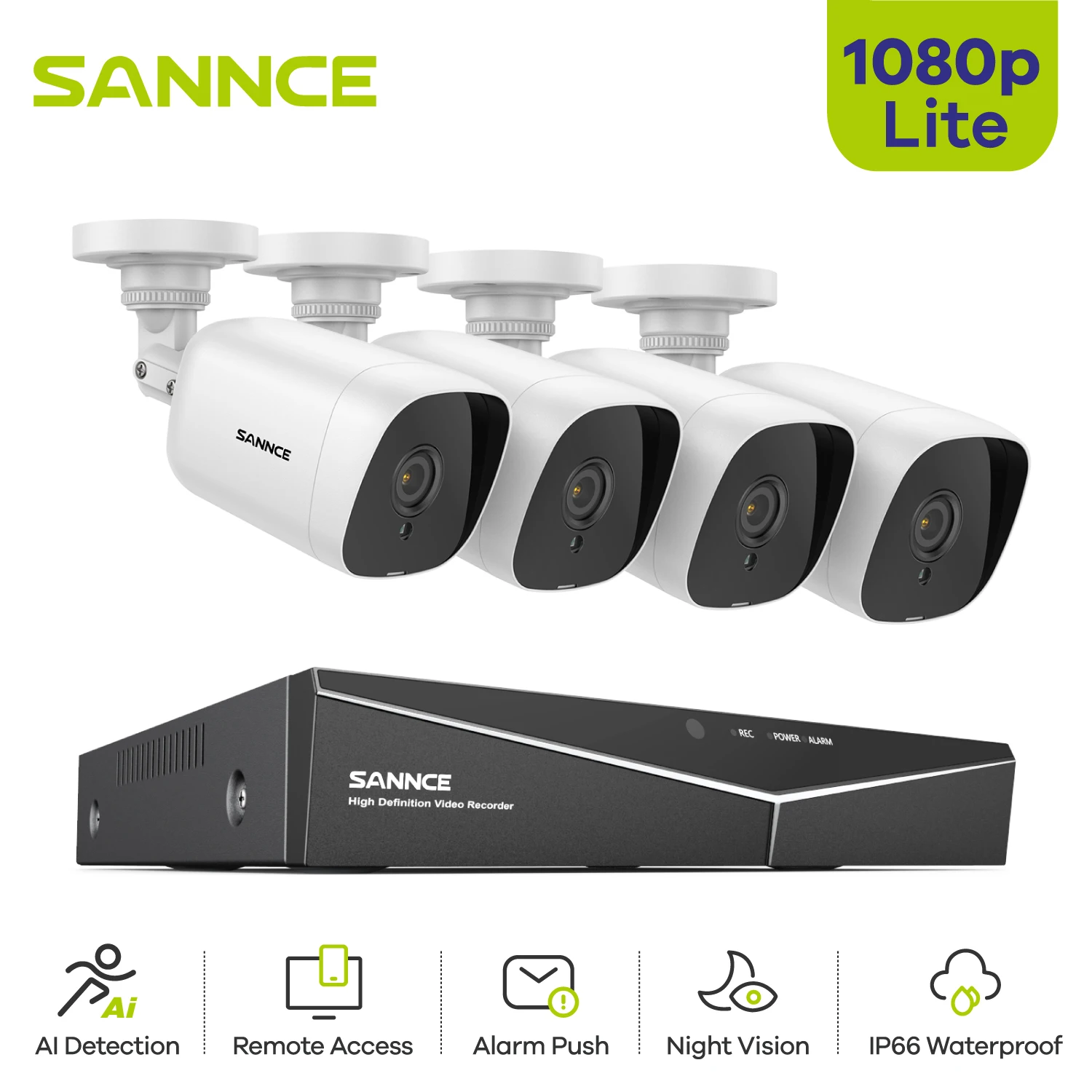 Sannce-ビデオ監視カメラ,1080p,DVR,暗視,ir, ip66,防水,リモコンモニター,cctvキット