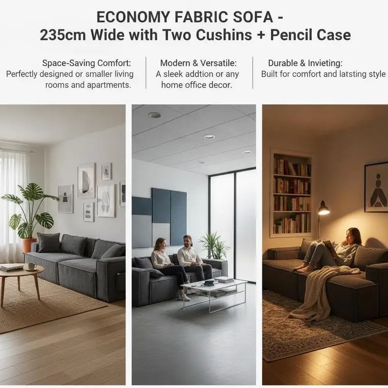 Canapé en tissu moderne, causeuse économique de 92,5 pouces de large avec deux coussins et support à ressorts ensachés, design simple et confortable pour petit salon, appartement, bureau
