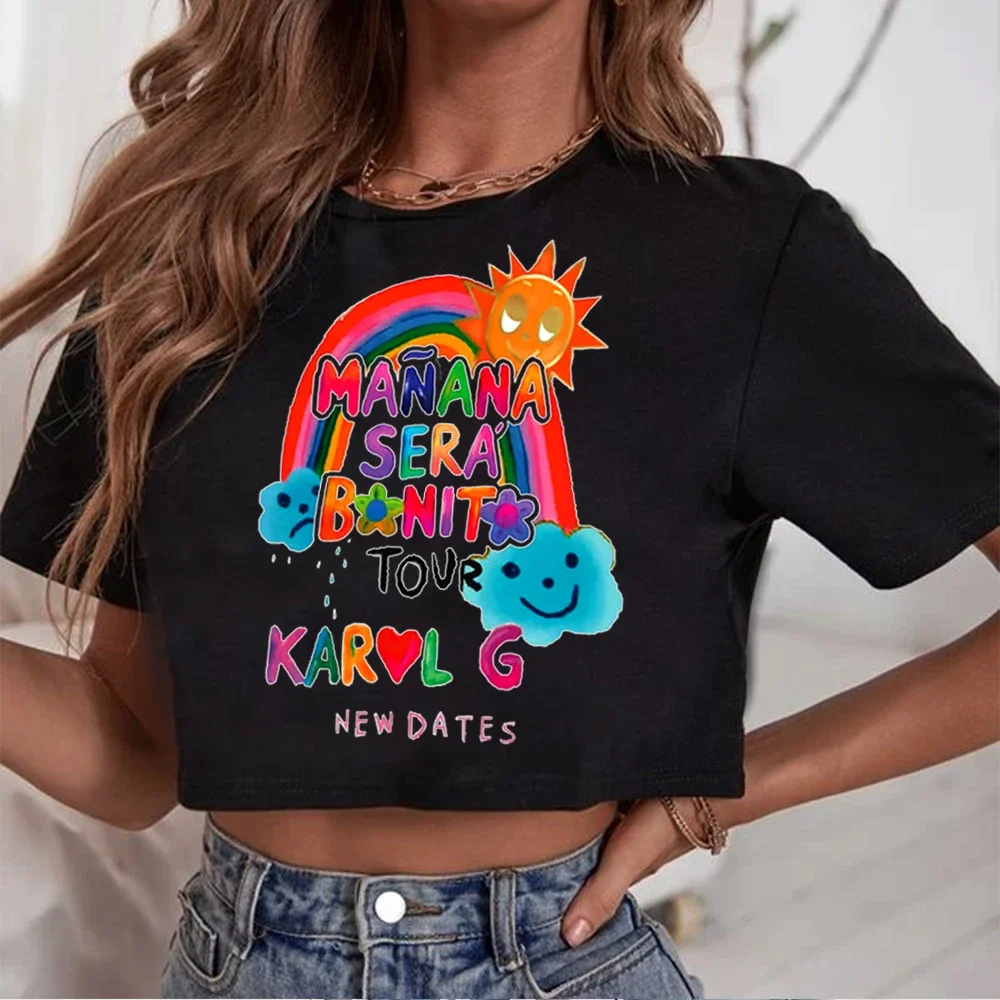 Manana Sera Bonito Crop Tops Karol G T-Shirt Karol G Crop Tops Fans Gift Girls O-Neck Short Sleeves Casual Funny Women Shirts