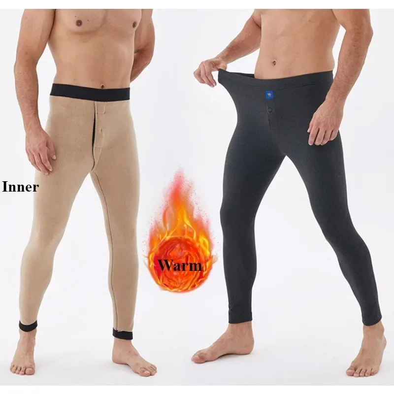 

Thick Thermal Underwear Bottoms Mens Fleece Leggings Pants Keep Warm Winter Clothes Male Soft Underpants Sleepwear Pantyhose