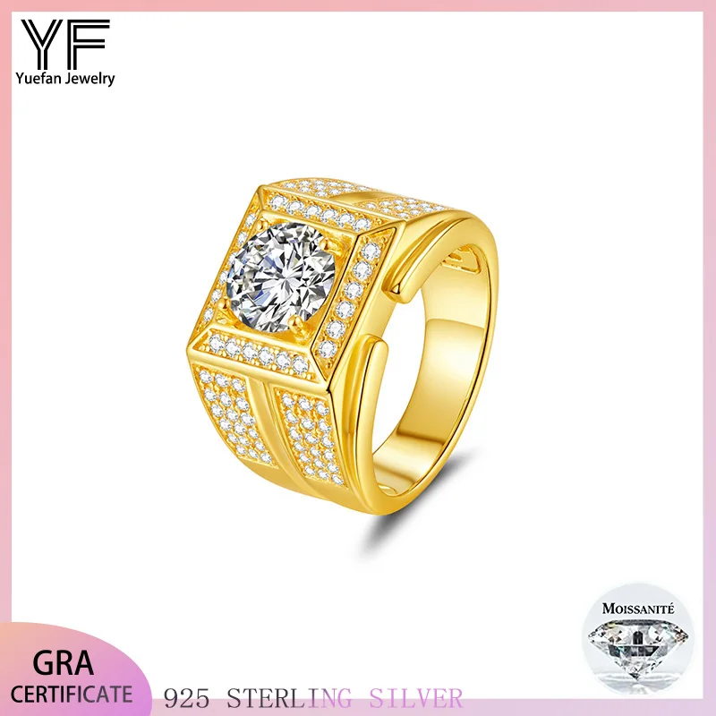 

S925 Серебряное мужское кольцо с муассанитом на 2 карата, 18-каратное золото, цвет D, сертификат VVS, ювелирные изделия в стиле хип-хоп с полным бриллиантом