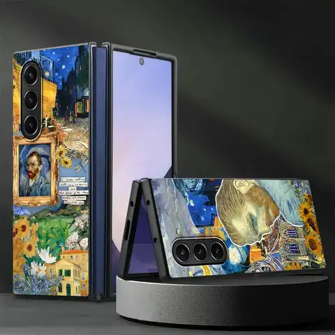 Back Phone Cover Case for Samsung Galaxy ZFold4 ZFold6 Z Fold 7 6 5 4 3 ZFold3 ZFold5 ZFold7 Van Gogh Art Splicing