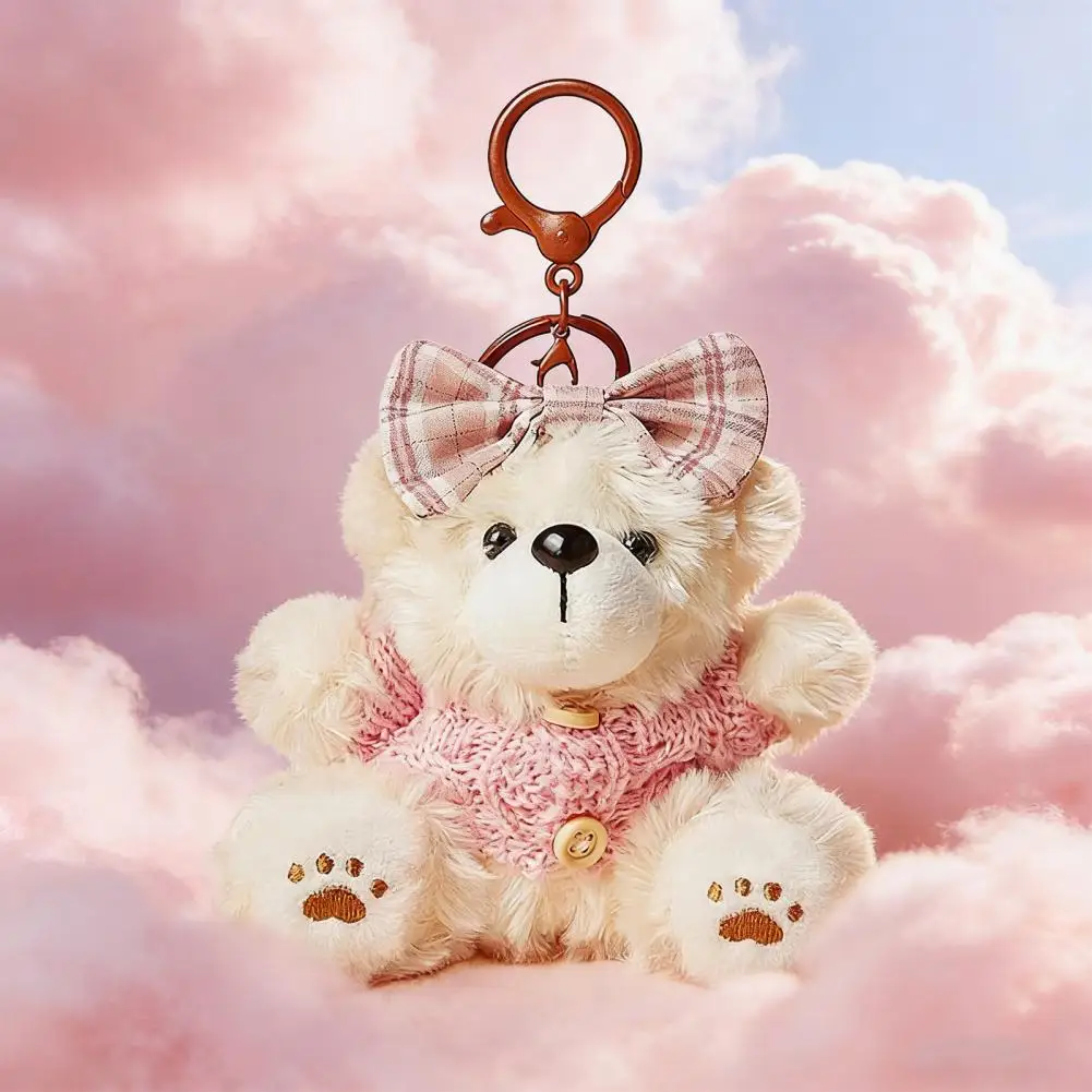 Soft Fabric Bear Charm Cute Plush Bear Keychain for Women Stuffed Bag Charm Teddy Bear Accessory for Handbags Backpacks Purses