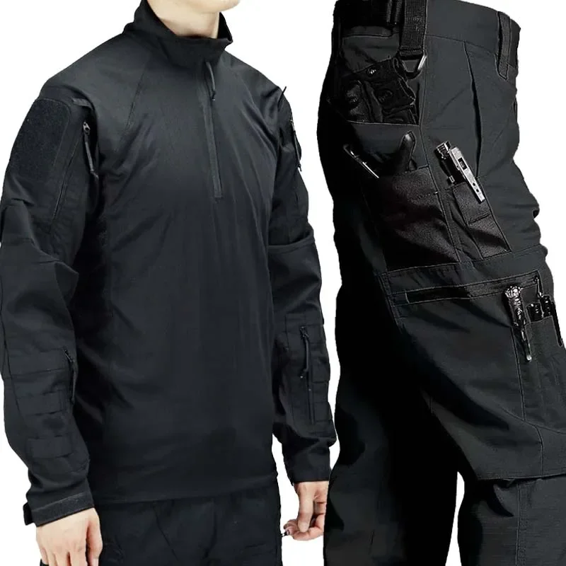 Tactische Sets Mannen Kleding Multi-Pocket Combat Shirts + Cargo Broek Past Camo Slijtvaste Winddicht Jacht trainning Set - afbeelding 2