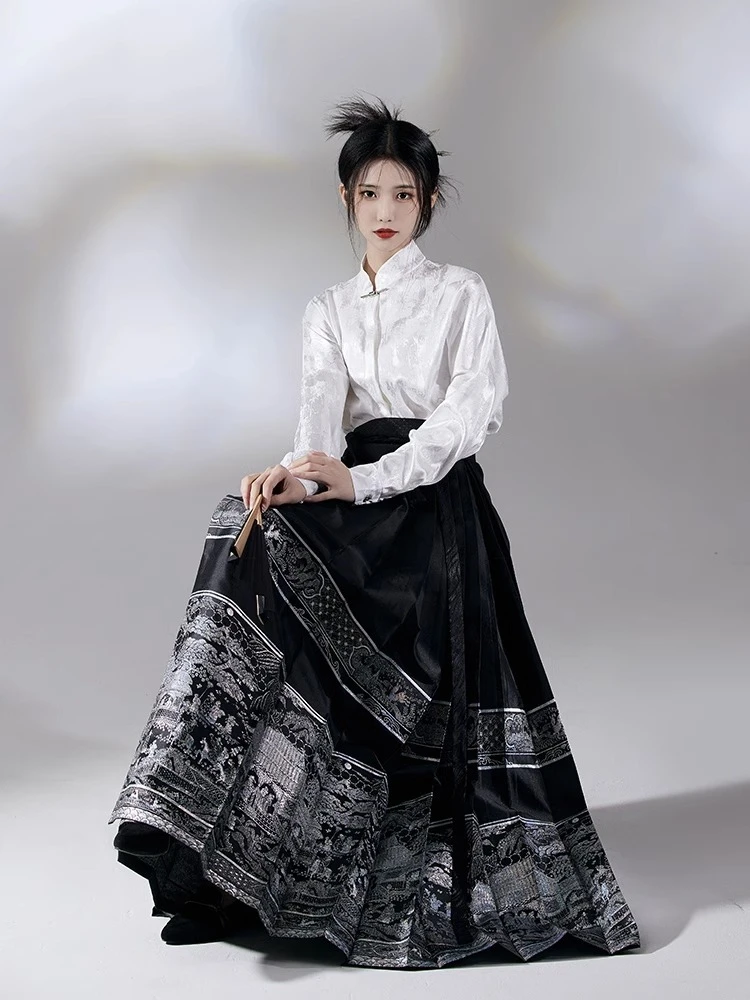 

Chinese Style Clothes Women Asian Robe Traditional Horse Face Skirts Midi Mamianqun Chinese Wrap Skirt Hanfu Long Black Skirt