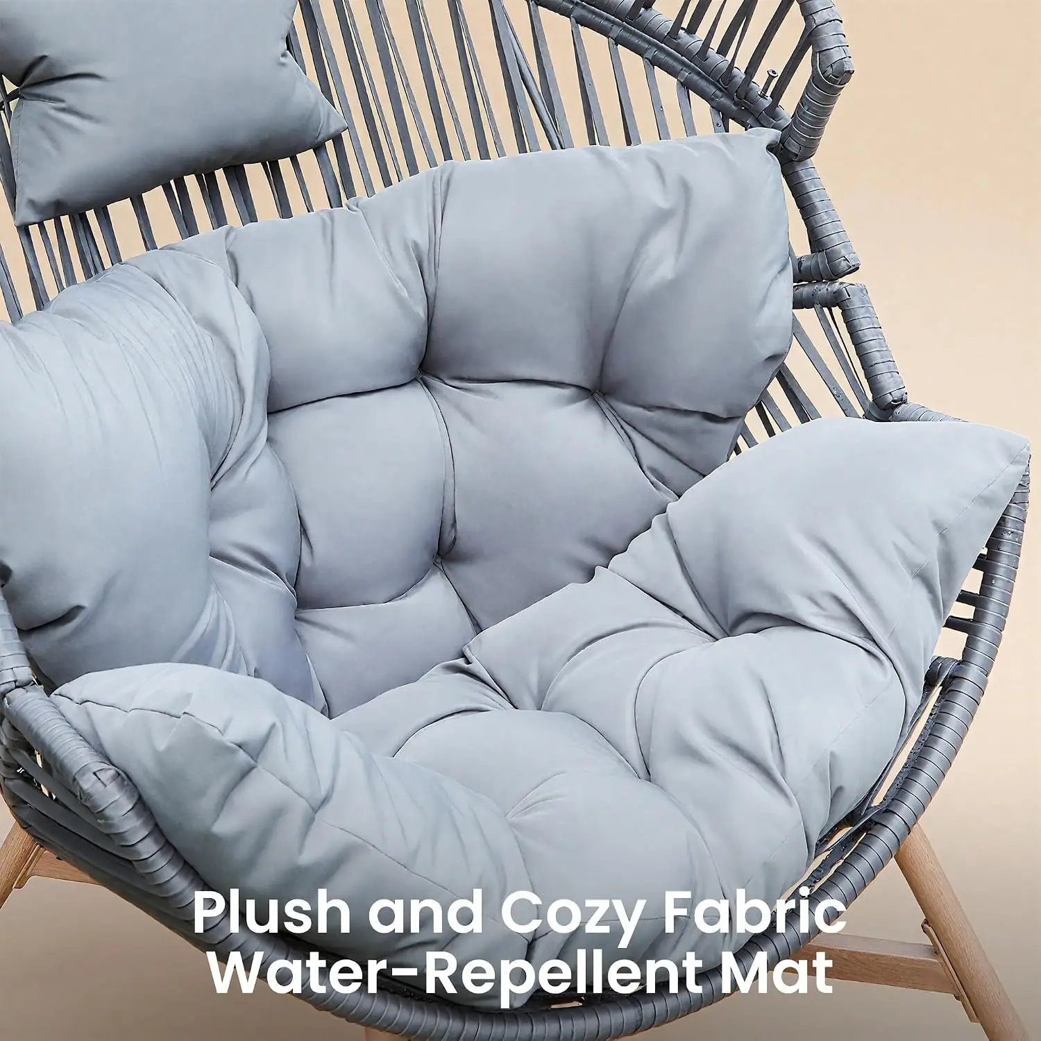 Outdoor Wicker Egg Chair with Thick Cushion, Heavy Duty Patio Lounge Chair