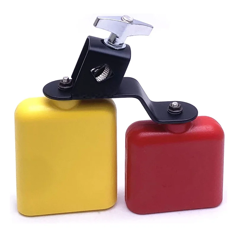 Jam Block Musical Percussion Instrument Latin Drum Instrument Dual Mounted Bell for Percussion Musical (Red-Yellow)