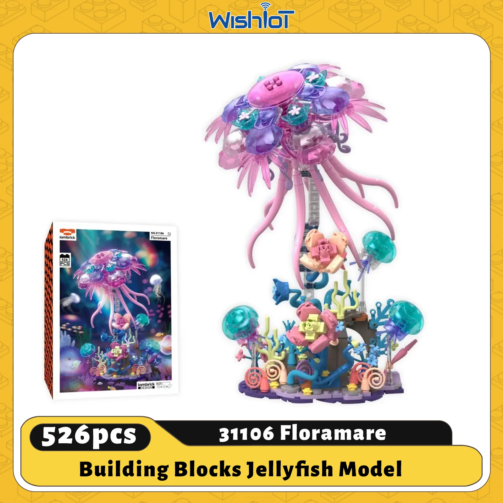 

526PCS Floramare Building Blocks Jellyfish Model with Flower Base Stand Deep-sea Animal Fish Scenes Girls Room Decor Toys Gifts